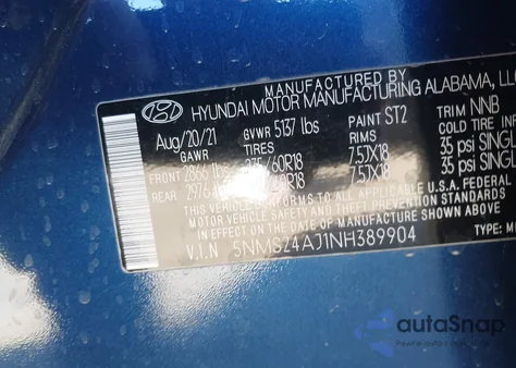 2022 Hyundai Santa Fe Sel z USA, uszkodzony, nr VIN 5NMS24AJ1NH389904